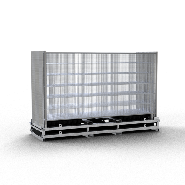 SET | with 29 construction fences and accessories | on storage and transport traverse | Mobile fence Standard